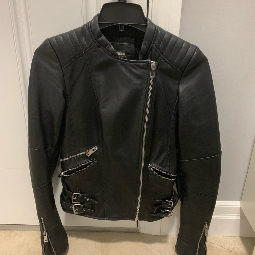 Zara real leather jacket xs black